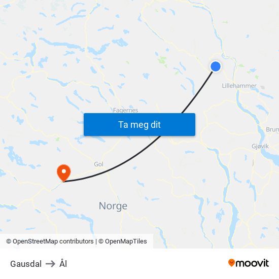 Gausdal to Ål map