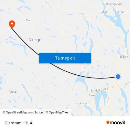 Gjerdrum to Ål map