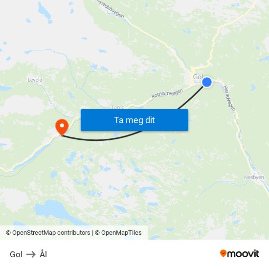 Gol to Ål map