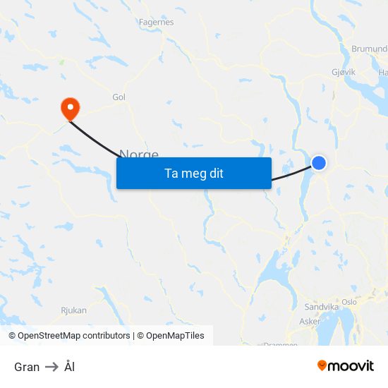 Gran to Ål map