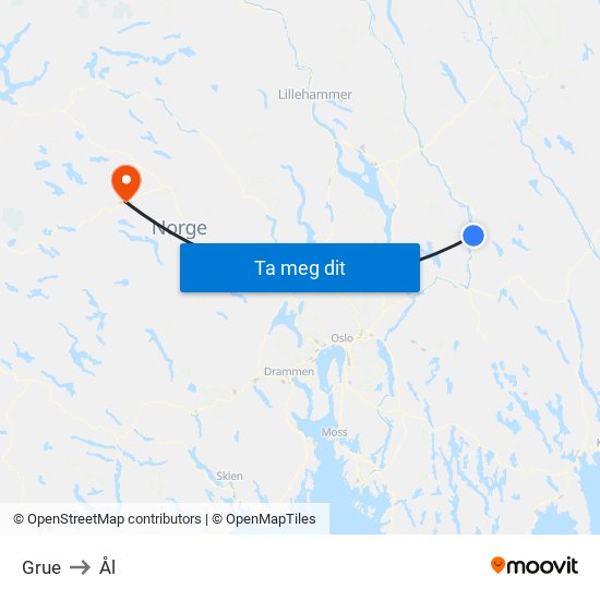 Grue to Ål map