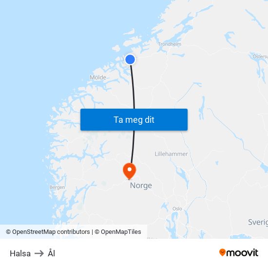 Halsa to Ål map