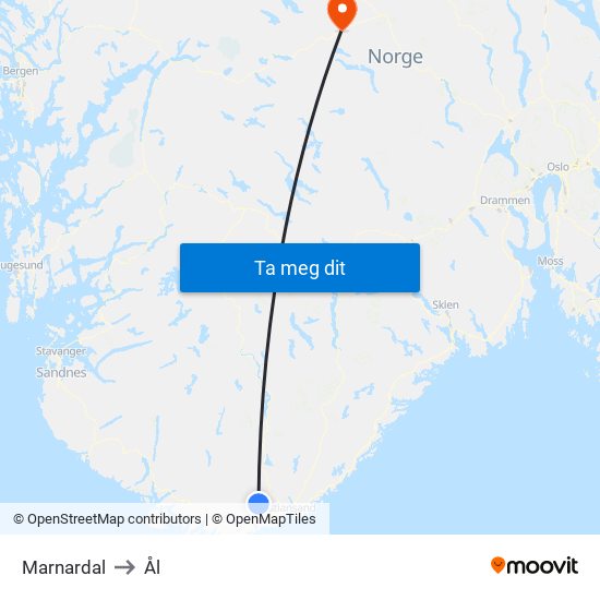 Marnardal to Ål map