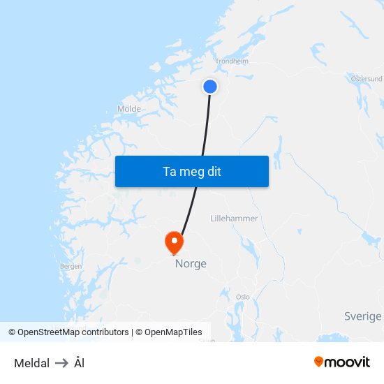 Meldal to Ål map