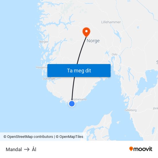 Mandal to Ål map