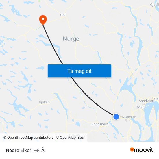 Nedre Eiker to Ål map