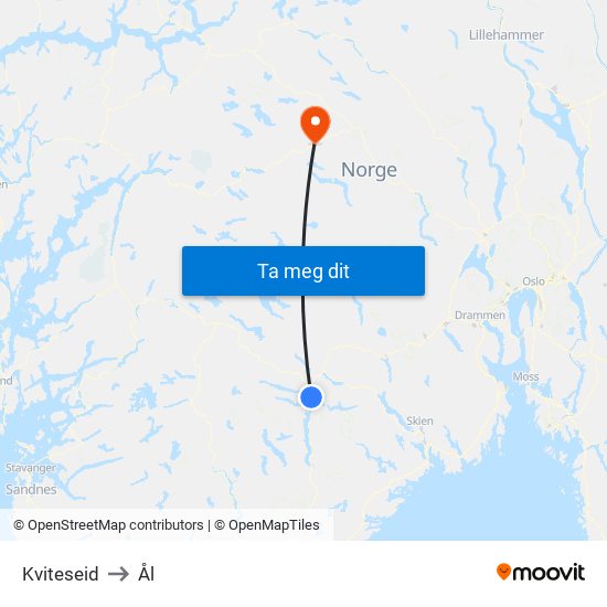 Kviteseid to Ål map