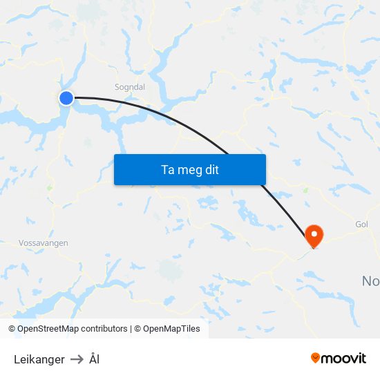 Leikanger to Ål map