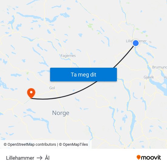 Lillehammer to Ål map