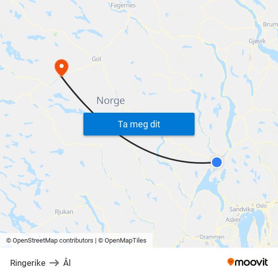 Ringerike to Ål map