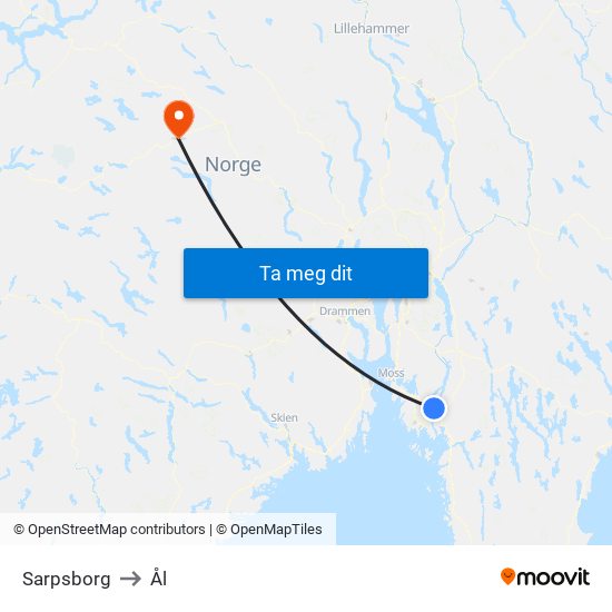 Sarpsborg to Ål map