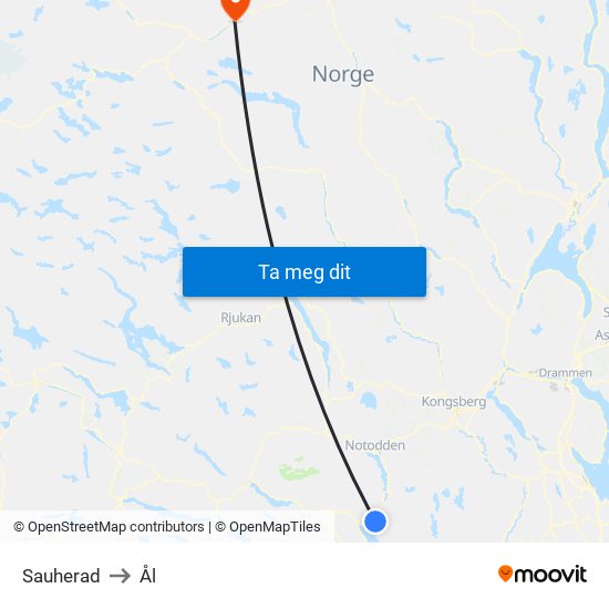 Sauherad to Ål map