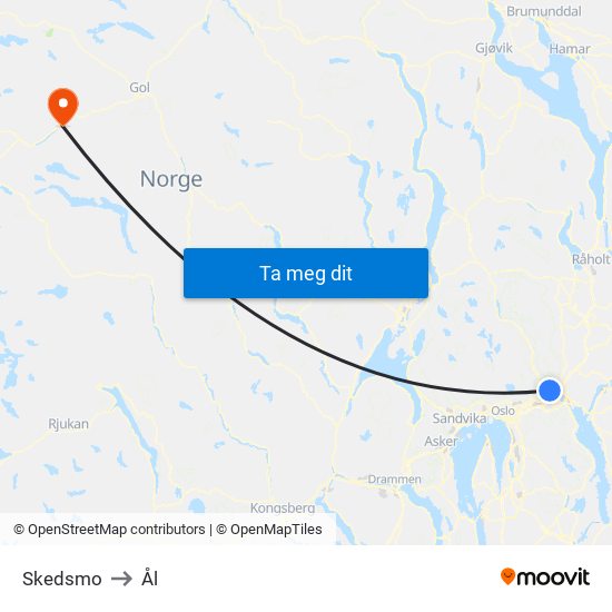 Skedsmo to Ål map