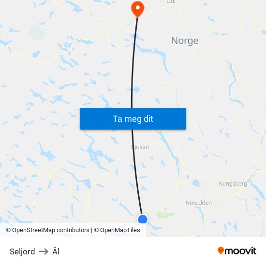 Seljord to Ål map