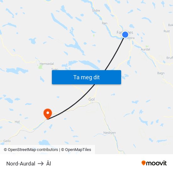 Nord-Aurdal to Ål map