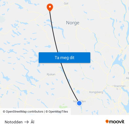 Notodden to Ål map