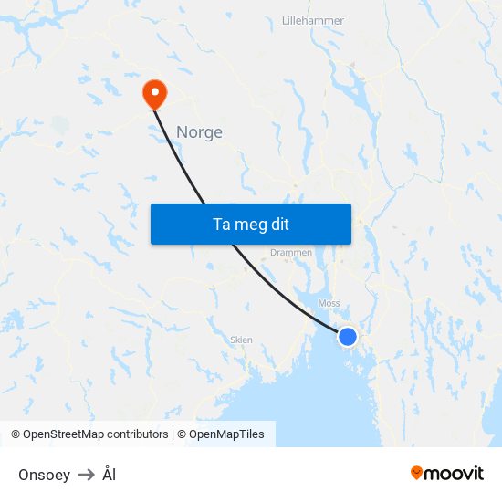 Onsoey to Ål map