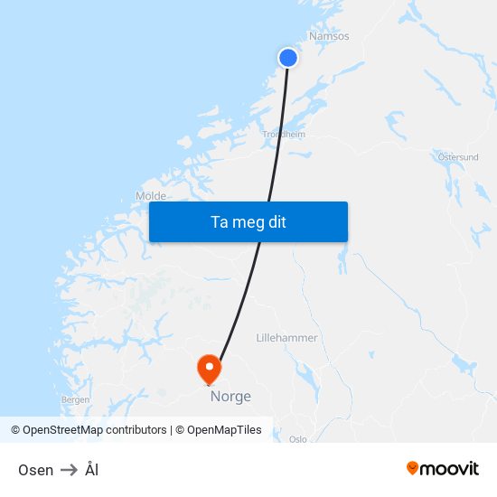 Osen to Ål map