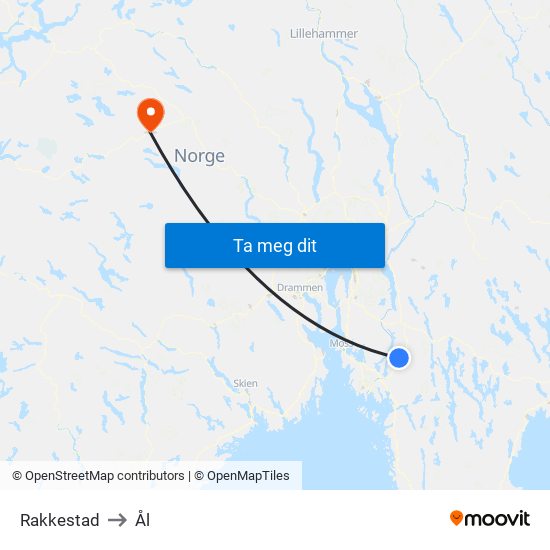 Rakkestad to Ål map