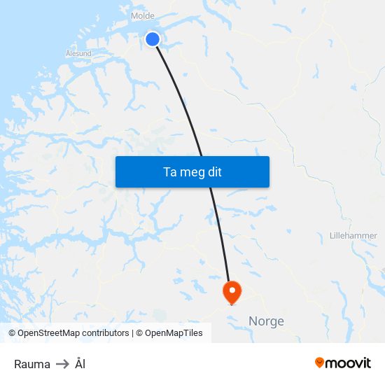 Rauma to Ål map