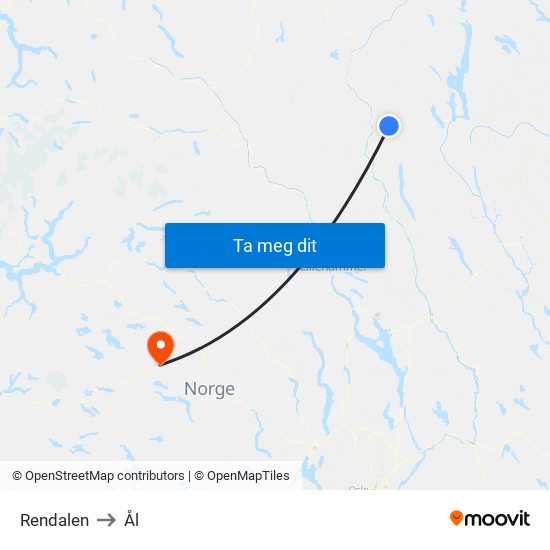 Rendalen to Ål map