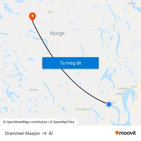 Drammen Stasjon to Ål map