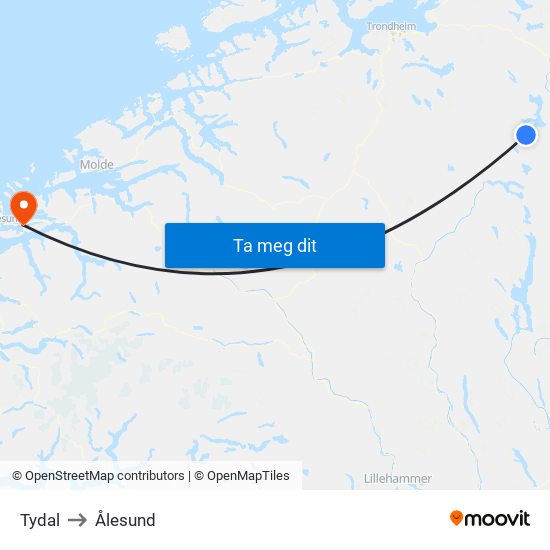 Tydal to Ålesund map