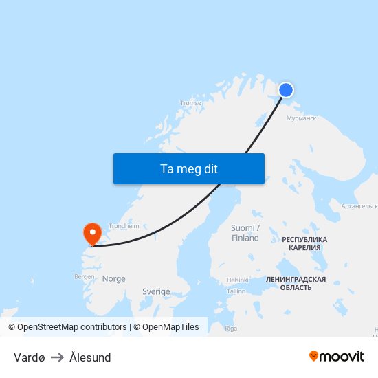 Vardø to Ålesund map