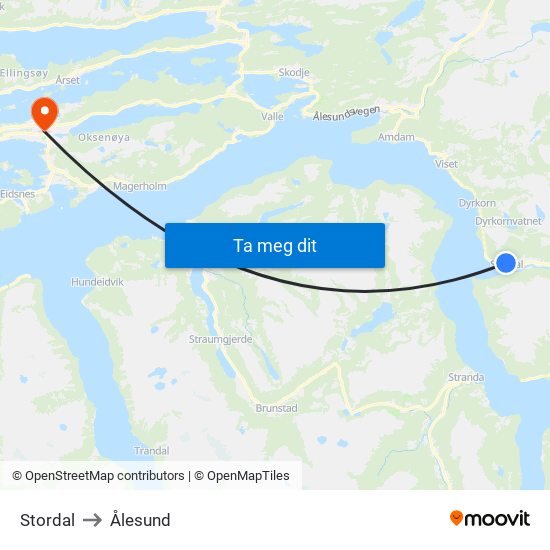 Stordal to Ålesund map