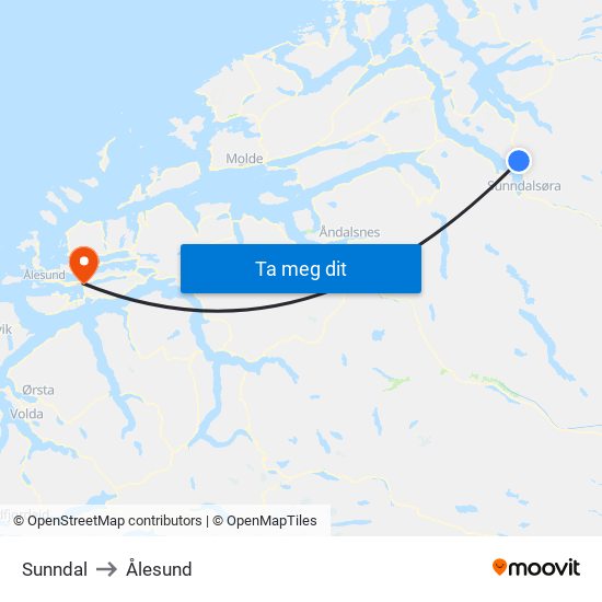 Sunndal to Ålesund map