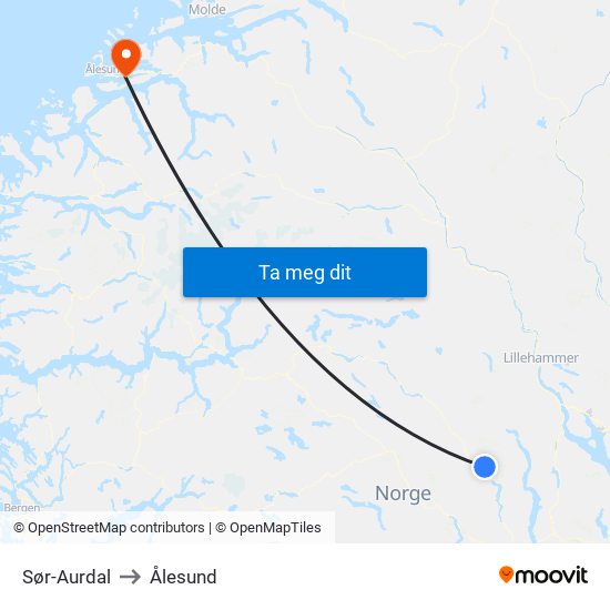 Sør-Aurdal to Ålesund map