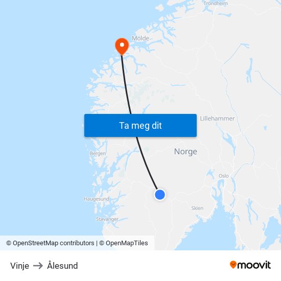 Vinje to Ålesund map