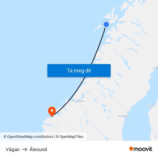 Vågan to Ålesund map