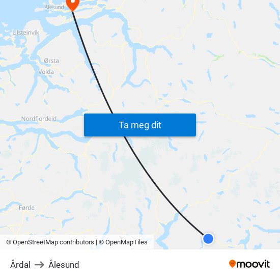Årdal to Ålesund map