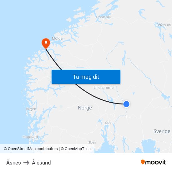 Åsnes to Ålesund map