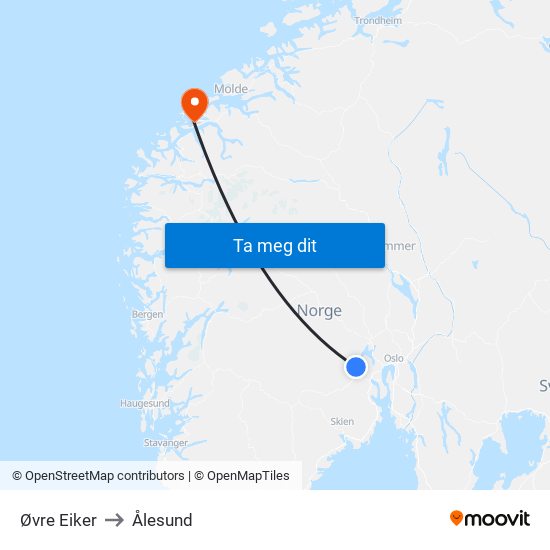 Øvre Eiker to Ålesund map