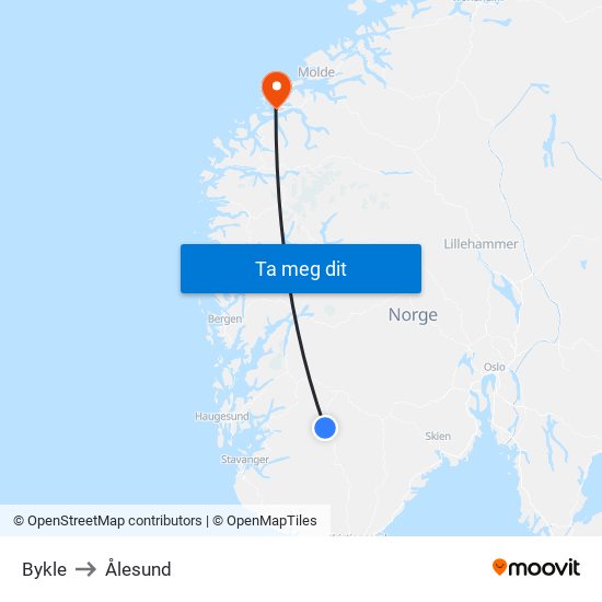 Bykle to Ålesund map