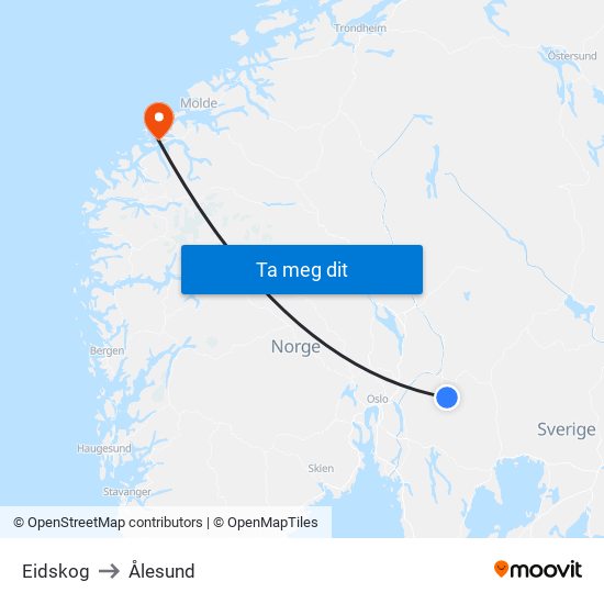 Eidskog to Ålesund map