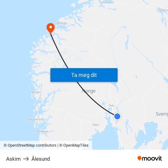Askim to Ålesund map