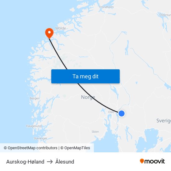 Aurskog-Høland to Ålesund map