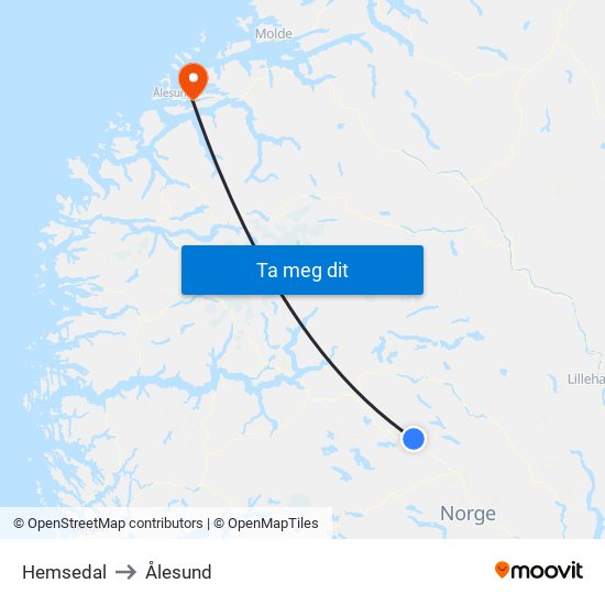 Hemsedal to Ålesund map