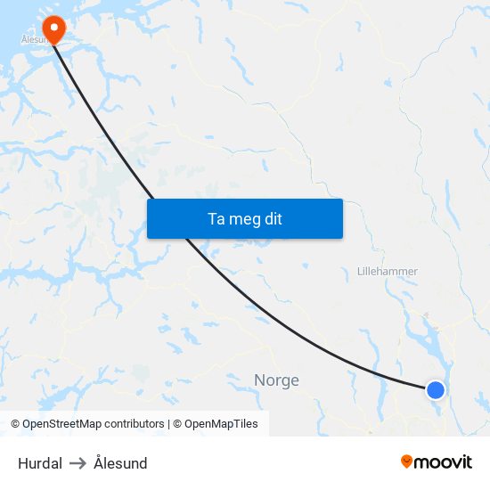 Hurdal to Ålesund map