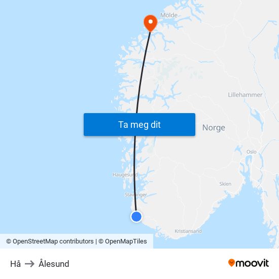 Hå to Ålesund map