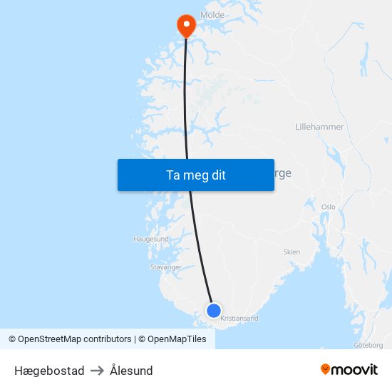 Hægebostad to Ålesund map