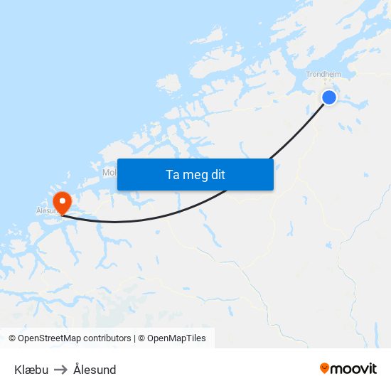 Klæbu to Ålesund map
