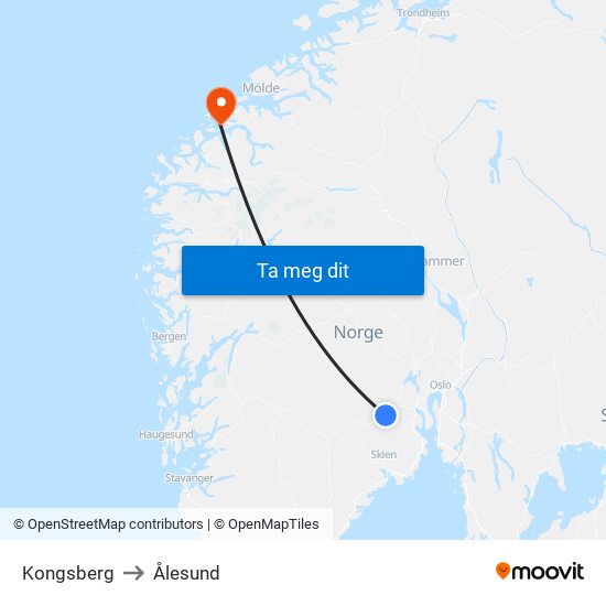 Kongsberg to Ålesund map