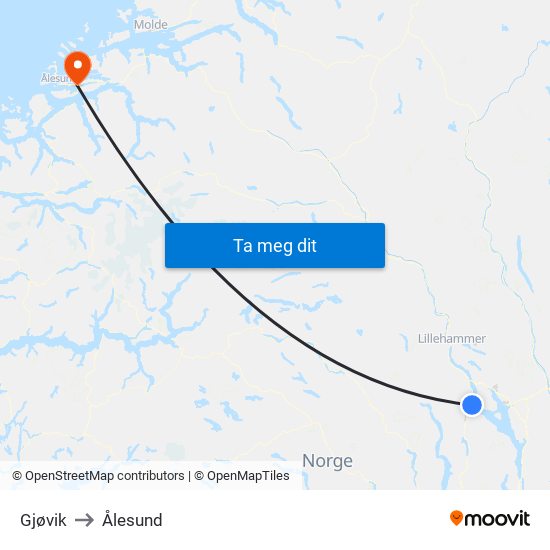 Gjøvik to Ålesund map