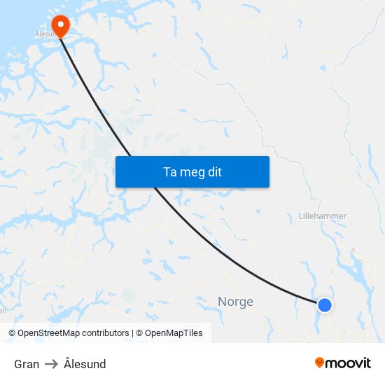 Gran to Ålesund map