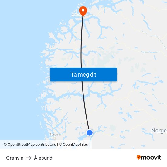 Granvin to Ålesund map