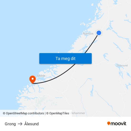 Grong to Ålesund map